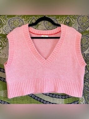 Boden Bubblegum Pink Wool Mohair Blend Fuzzy Cropped Sweater Vest Medium Preppy